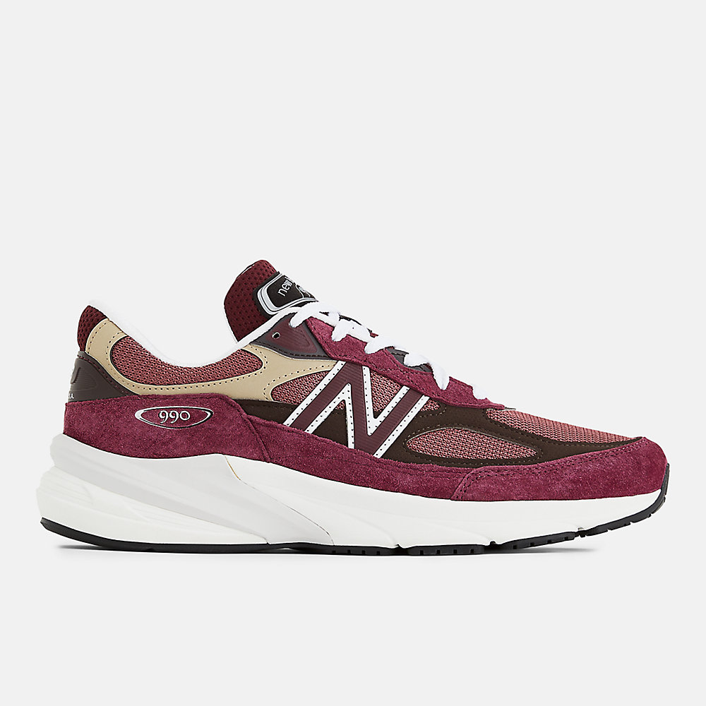 New Balance Made in USA 990v6 Shoes Burgundy with Tan